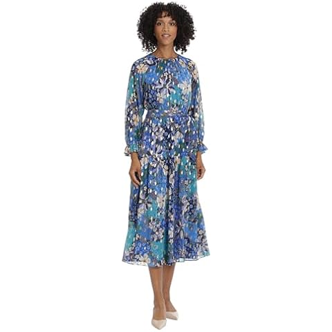 Maggy London Cream/Teal Midi Dress with Sash Cover