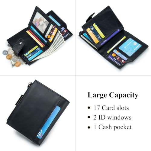 Image of Large Capacity Wallets for Men RFID Blocking Men Wallet Leather with Coin Pocket, 17 Card Slots, Flap ID Window, Black
