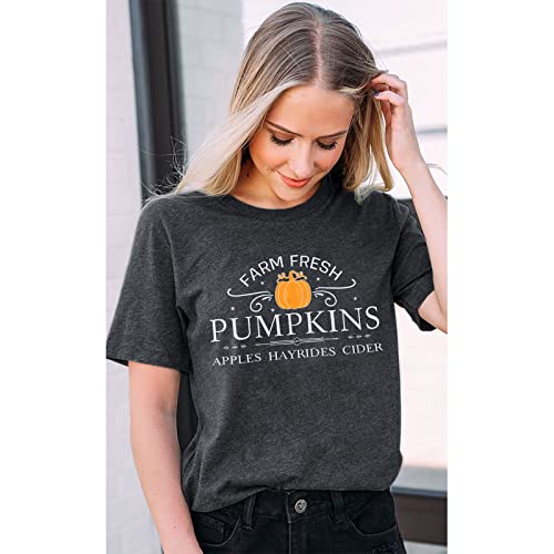 Pumpkin Shirt Women Farm Fresh Shirt Pumpkins Graphic Tees Causal Letter Printed T-Shirt Halloween Fall Blouse4