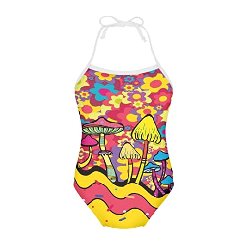 Image of Pinupub Girls One Piece Swimsuit Off Shoulder Halter Neck Cute Fashion Hawaiian Tropical Bathing Suit
