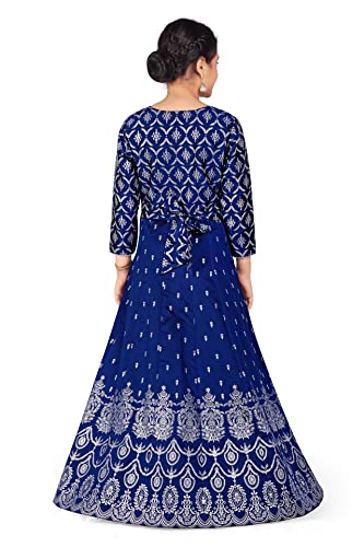 Image of Fashion Dream Girl's Dark Blue Taffeta Maxi Length Foil Printed Dress|Maxi Dress|Printed Dress(FDGDRS00038 DBL 40 Dark Blue 13 Years-14 Years)