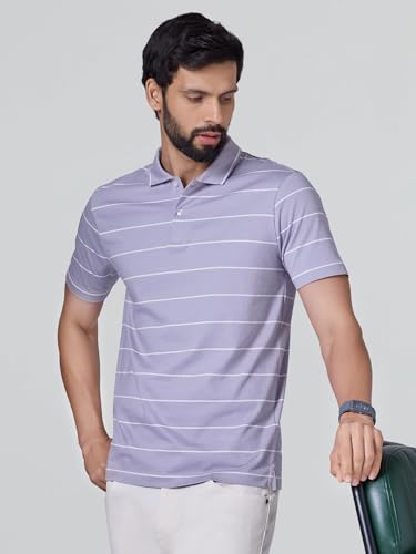 Image of XYXX Iinea Men's Stripe Cotton T-Shirt | Polo Collor Tshirts | Half Sleeves | Stripe-Slim Fit