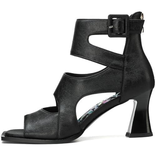 Image of Chunky Gladiator Sandals for Women Summer Peep Toe Stylish Sexy Shoes Dressy Comfortable Strappy High Heels Elegantes Sparkly Buckle Wedge Ladies Formal 3 Inch Pumps