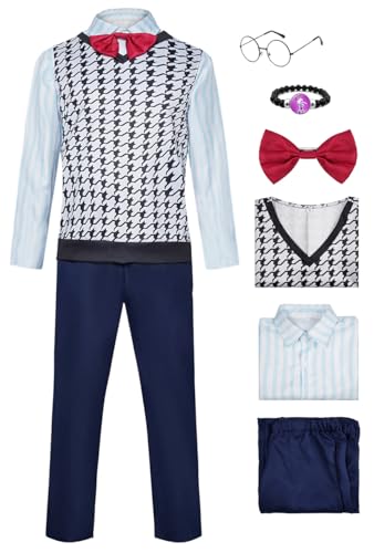 Xdxiceme Women Inside Cosplay Out Costume Fear Waistcoat Vest Suit Mood Halloween Outfit Shirt Pants Bowtie Full Set (Blue, Small)