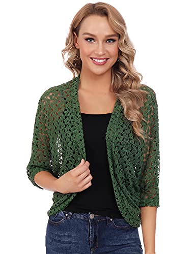 Gyabnw Damen Strickacke Elegante Bolero Spitzenjacke Festlich Cardigan Kurzer Blazer Festlich Bolero mit 3/4 Arm für Abendkleider Cocktailkleid, Hellgrün, S Cover