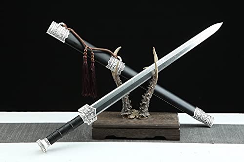 Handmade Real Full Tang Chinese Ruyi Taichi Sword Pattern Steel with Ebony Blackwood Sheath
