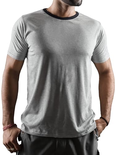 ComicSense.xyz Unisex Round Neck Solid Regular Fit Half Sleeve Cotton T-Shirt for Men and Women - Large Grey