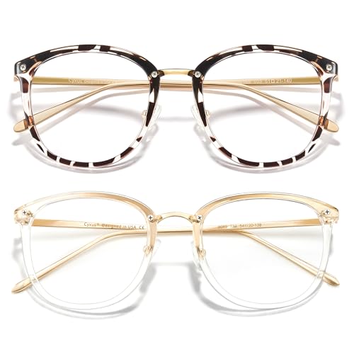 Image of Cyxus 2 Pack Blue Light Glasses for Women, Blue Light Blocking Eyeglasses for Women Round Computer Eyewear Anti Eye Strain Glasses