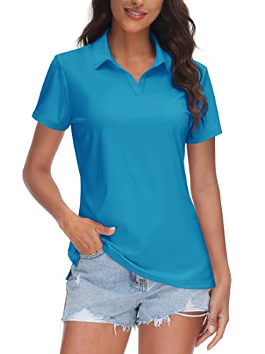 Image of TACVASEN Women's V-Neck Polo Shirts UPF 50+ Short Sleeve Sun Protection Quick Dry Golf Polos Collared Shirt