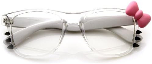Womens Retro Fashion Kitty Clear Lens Glasses w/Bow and Whiskers