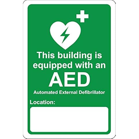 This building is equipped with an AED automated external defibrillator and located at Safety sign - Self adhesive sticker 200mm x 150mm Cover