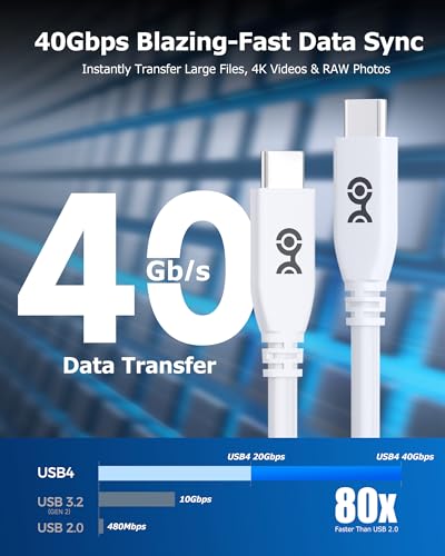 Image of Cable Matters 40Gbps USB4 Cable, 240W, 0.8m, White | [8K@60Hz / 4K@240Hz Video, 240W Charging, 40Gbps Data] USB 4 Cable, Compatible with Thunderbolt 4, MacBook, XPS, Surface Pro