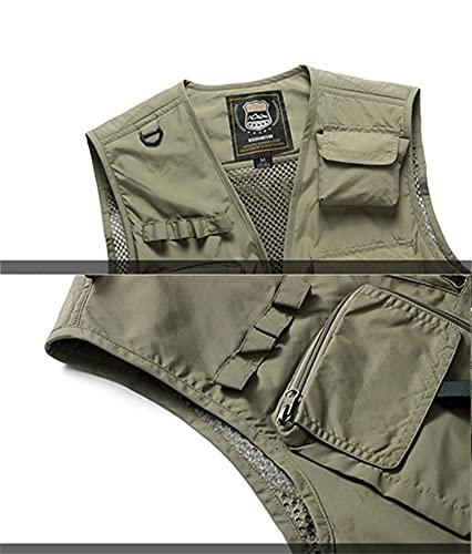 SOUGAO Colete masculino de pesca Safari com vários bolsos para trabalho ao ar livre sem mangas, Cáqu