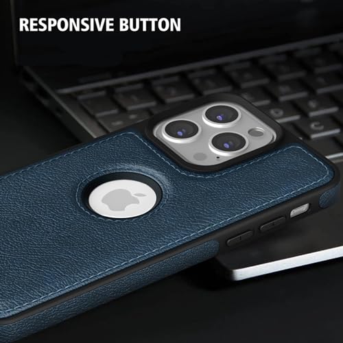 Image of Leather Case for Apple iPhone 15 Pro Premium Protective Stylish Slim Cover with Shockproof Raised Edges Blue