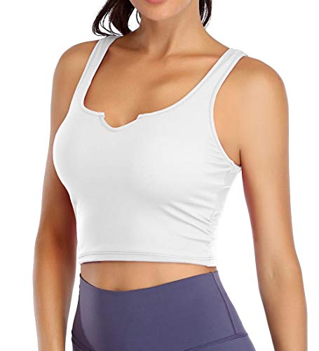 Womens Sports Bra Longline Yoga Crop Top Workout Padded Running Fitness Cropped Tank Gym Shirt White