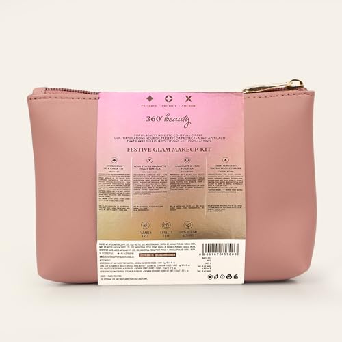 Image of Just Herbs Festive Glam Makeup Essential Makeup Pouch for Women (Lip & Cheek Tint, Ultra Matte Lipstick, Nail Paint, Eyeliner)