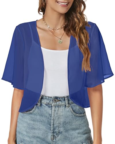 Image of ZNVGIRL Women Shrug Chiffon Cardigans Open Front Short Sleeve Bolero for Evening Dressy 2026