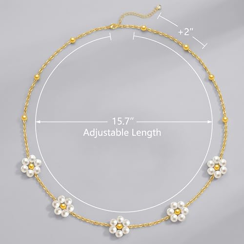 RINHOO Pearl Necklaces for Women Dainty 14K Gold/Sliver Plated Layered Pearl Necklace Wedding Trendy Pearl Jewelry Gift (Gold-1 layered) — view 2