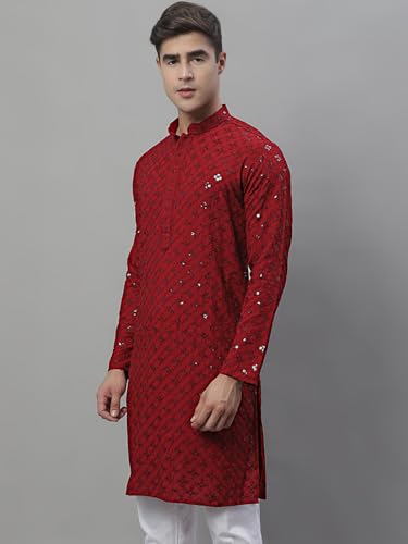 Image of Jompers Maroon Maroon Chikankari Embroidered and Sequence Kurtas. (Maroon, 5XL)