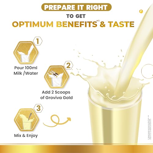 Image of Groviva Gold Milk Protein Powder for Kids | 2-6 Years | 400g Chocolate Jar| 46 Nutrients | Growth & Digestive Nutrients | Supports Physical Growth, Brain Development, Immunity & Eye Health
