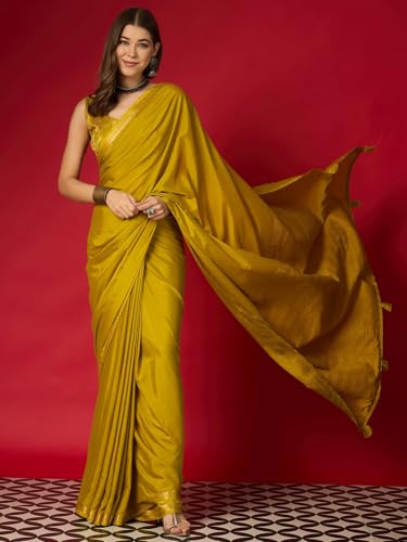 Image of AKHILAM Women's Mysore Silk Ethnic Motif Printed Saree With Unstitched Blouse Piece