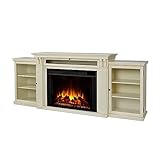Real Flame Tracey 84' Grand Electric Fireplace TV Stand for TVs up to 80 inches, Entertainment Center with Adjustable Shelves and Storage, TV Stand for Living Room and Bedroom, Distressed White