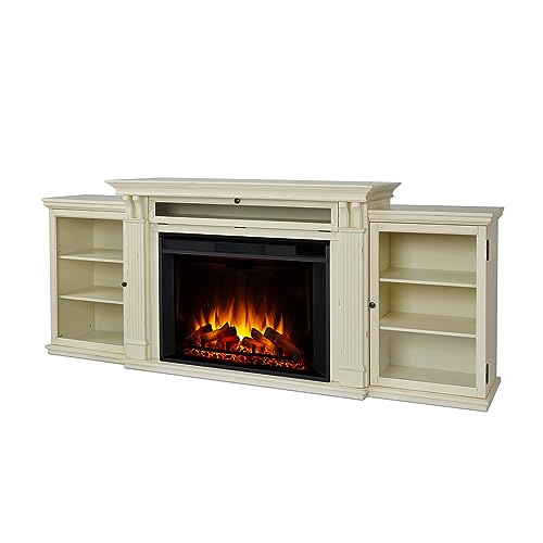 Real Flame Tracey 84" Grand Electric Fireplace TV Stand for TVs up to 80 inches, Entertainment Center with Adjustable Shelves and Storage, TV Stand for Living Room and Bedroom, Distressed White -  8720E-DSW