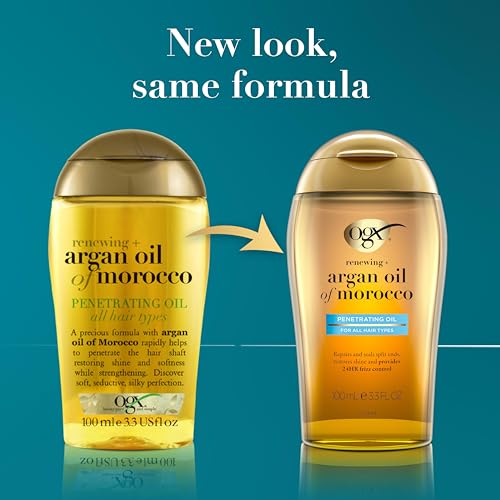 Image of OGX Renewing + Argan Oil of Morocco,Cold-Pressed Argan Oil for Hair Penetrating Treatment&Shine,Moisturizing&Strengthening Silky Oil for All Hair Types,Paraben &Sulfate Free,3.3 fl oz (Pack of 6)