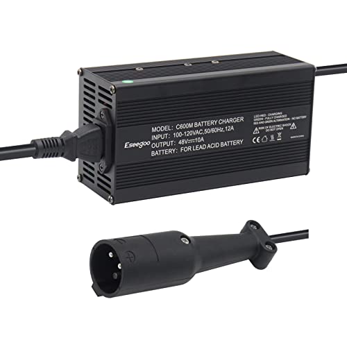 Eseegoo 48 Volt 10 AMP Battery Charger Compatible with Club Car for 48 Volt Golf Carts with 3 Pin Round Plug