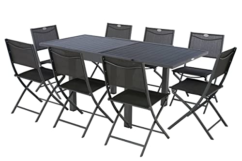JJA Hespéride - Mesa de jardín Extensible Piazza, Gris Grafito - 8 plazas - Aluminio Inoxidable - Extensión Deslizante - Muebles de Exterior - imagen 6