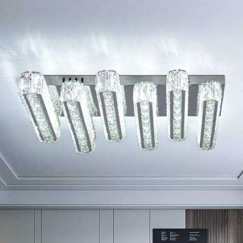 Modern Crystal Chandeliers 6 Lights LED Flush Mount Ceiling Light 20.4