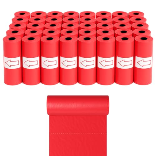MORGICO Sacchetti Cane Cacca 600 pezzi (40 Rotoli) – Sacchetti Igienici per Escrementi – Extra Resistenti, Impermeabili a Prova di Perdite, Biodegradabili, Compatibili con Dispenser (Rosso, 600)