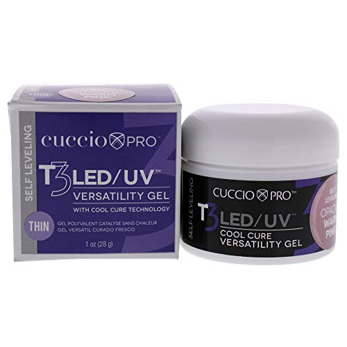 Cuccio Pro T3 LED/UV Cool Cure Versatility Gel - Self-Levelling Gel With Calcium - Incredibly Flexible - Strong Adhesion - High Shine Finish - Fast Application - Opaque Warm Pink - 1 Oz Nail Gel