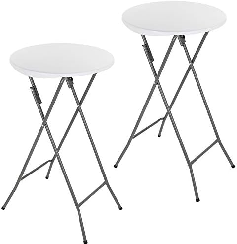 ANJI DEPOT Folding Bar Table,Folding Table Plastic Foldable Indoor & Outdoor for Garden Bistro Bar Party Trade Fairs, Round,Poseur Table, White 2 Pack