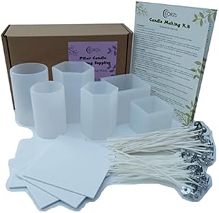 ORZU Pillar Candle Making 6X Moulds Wicks for Adults | 6 Moulds Molds Cylinder Square Cube Hexagon Silicone | Paraffin Free | Make Your Own Candles Beginner Starter DIY | 18 Strand 37 Cotton Wicks