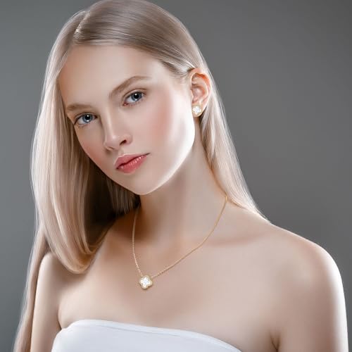 Clover Necklace and Stud Earrings Jewelry Set White Black Red Clover Pendant Necklace 18k Gold Plated Four Leaf Clover Necklace Earrings Set Gifts for Women3