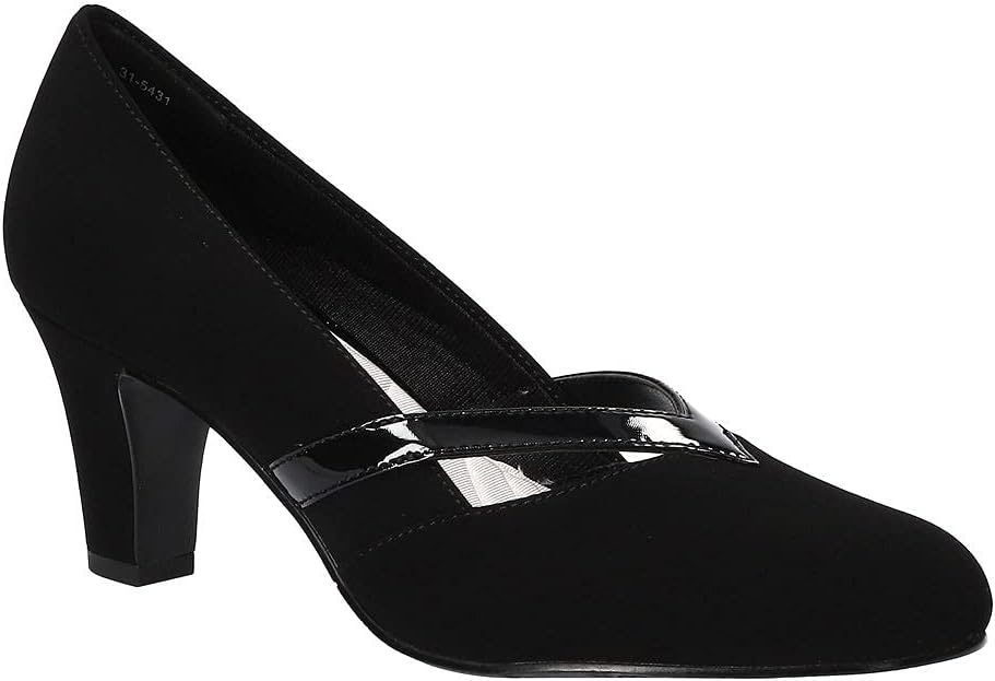 Easy Street Women's Pleasant Dress Shoe Pump, Black Lamy/Black Patent, 6 Wide