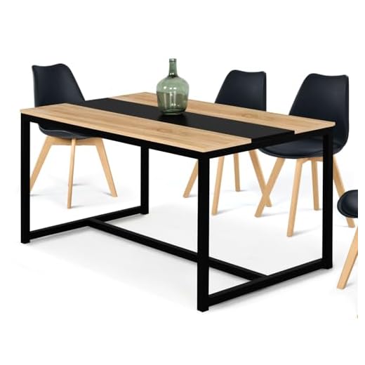 IDMarket - Table à Manger Rectangle Dover 6 Personnes Bande Centrale Noire Design Industriel 120 cm