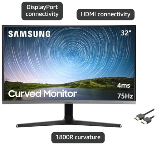 Image of SAMSUNG 32 inch Class 1500R FHD Curved Monitor, 75Hz, 4ms, Ultra-Slim, AMD FreeSync, 3 Sided Bezel Less Display, HDMI, Black, with MTC HDMI Cable, LC32R500
