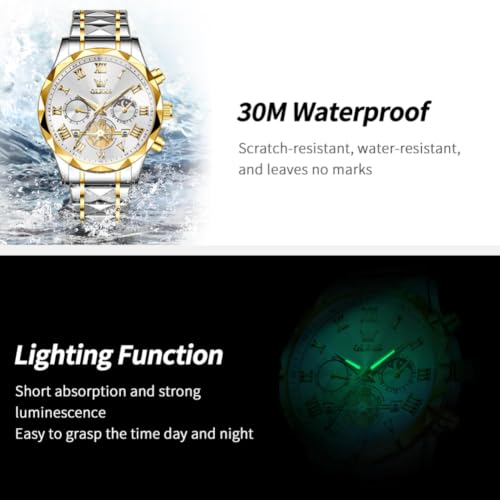 Image of OLEVS Watches for Men Luxury Diamond Casual Large Dial Watches Stainless Steel Waterproof Business Dress Analog Luminous Date Mens Watches
