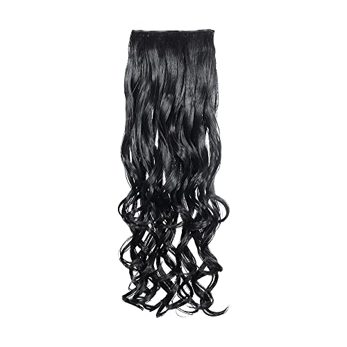 Image of KIS Synthetic Curly Hair Extensions with 3 Clip-in for Women, Dark Brown | 23 Inches, Natural, Soft Heat Resistant Hair, Thick Washable Reusable, Artificial Hair Clip on Extension for Bridal, Wedding