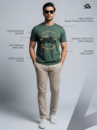 Image of ADRO Men's Royal Bike Design Printed 100% Cotton T-Shirt - Regular Fit, Printed T-Shirts for Men