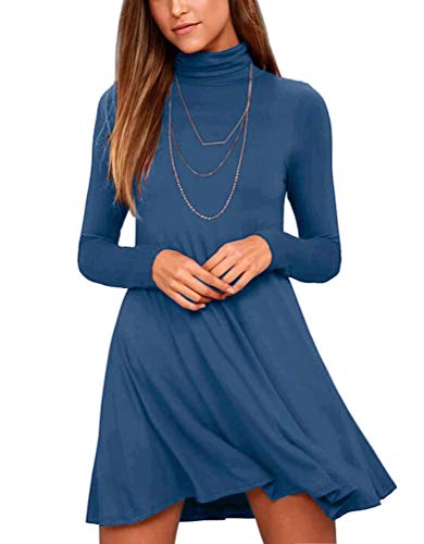 Image of KEEDONE Women's Long Sleeve Turtleneck Casual Loose T-Shirt Dresses
