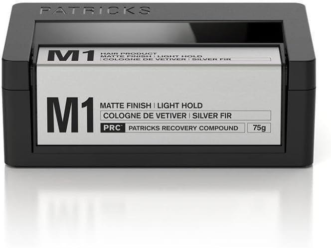 PATRICKS M1 Matte Hair Pomade for Men - Light Hold Thickening Paste for Fine Hair - Hair Styling Wax with Caffeine & Sage, 2.65 oz