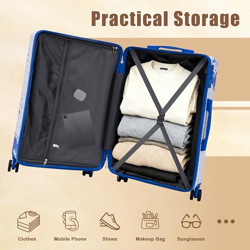 Image of Hardshell Luggage Sets, Lightweight Stripes Suitcases with Spinner Wheels, Blue-PC