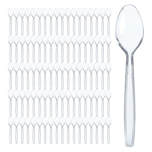 200 cuillères plastique transparent rigide, ensemble ustensiles jetables