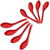Coufce 8 cucharas de sopa asiáticas, cucharas de sopa Wonton rojas y negras, cucharas de sopa chinas para ramen, pho, wonton, albóndigas, miso, Xiaolongbao y Bibimbap