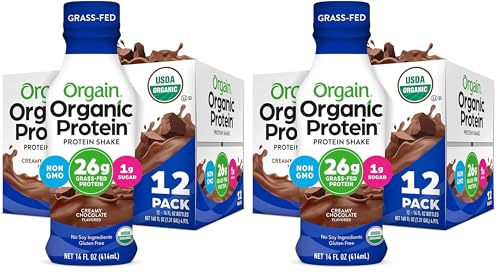 Image of Orgain Organic Protein Shake,Grass Fed Dairy,Creamy Chocolate - 26g High Protein Whey Shake,Ready to Drink,Gluten Free,No Soy Ingredients,No Sugar Added,14 Fl Oz,(Pack of 24)