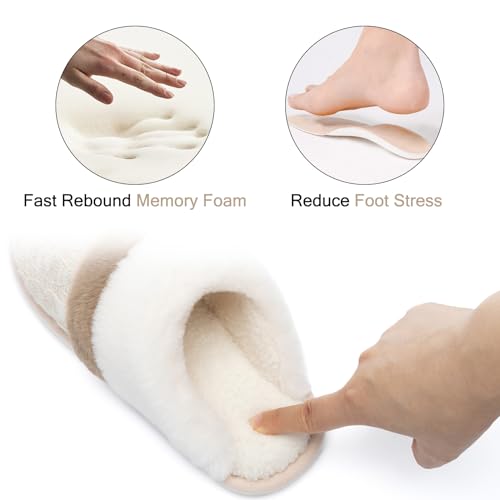 Image of GOEWY Cozy Slippers for Women Indoor and Outdoor Fuzzy House Shoes with Memory Foam Anti-Skid Sole Gifts for Women Mom Ladies