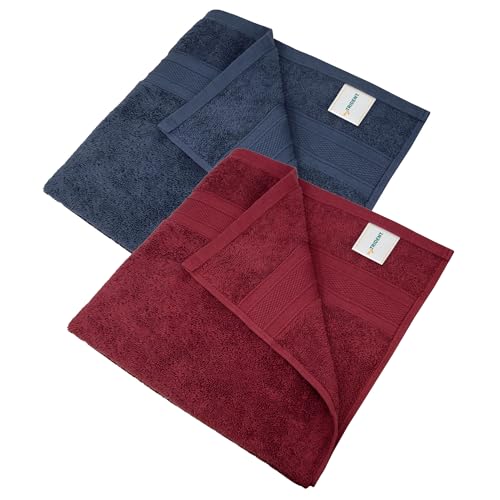 Image of MYTRIDENT Soft Comfort Air Rich 100% Cotton Towels for Bath, 500 GSM Large Size Bathroom Towels for Men /Women, 2PC Bath (69 cm x 137 cm), Wine red and Navy